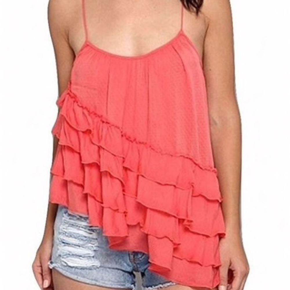 Free People Orange Ruffle Tank